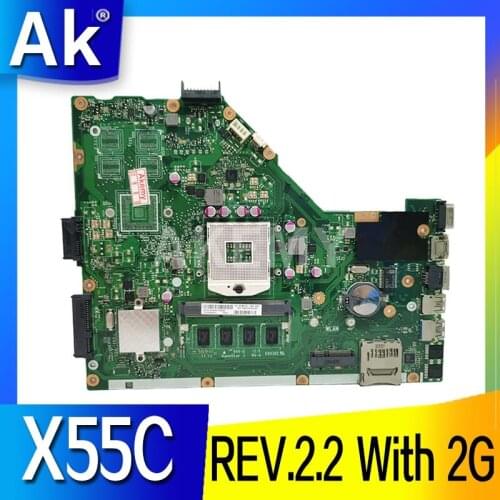 Akemy Laptop motherboard For Asus X55VD X55C X55CR X55V Mainboard SLJ8E REV.2.2 With 2G RAM