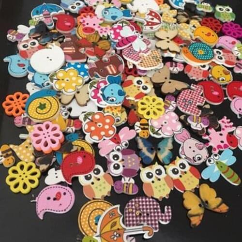 Mixed Multicolor Wood Sewing Buttons For Kids Clothes Scrapbooking Decorative Botones Needlework Accessories Diy