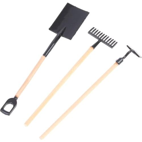 1/3Pcs 1:12 Scale Dollhouse Miniature Shovel Hoe And Pitchfork Farming Tools Fairy Garden Accessories Furniture Toys