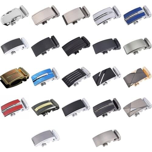 Mens Solid Buckle Automatic Ratchet Leather Belt Buckle With two borders-Silver