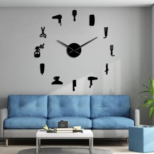 Barber Shop Toolkits Decorative Wall Clock DIY Large Wall Clock Mirror 3D Wall Watches Barber Salon Creative Wall Decor