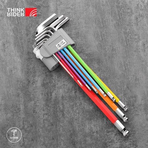 ThinkRider color Bike Repair Tools L-wrench Bicycle inner hexagon tool Hex Key Wrench Set1.5/2/2.5/3/4/5/6/8/10mm ball-ended 9p