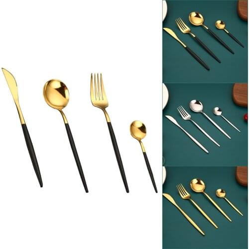 Western Cutlery Set 4 Piece Tableware Set Stainless Steel Dinnerware Black Spoon Fork Knife Dinner Set Complete Home Flatware