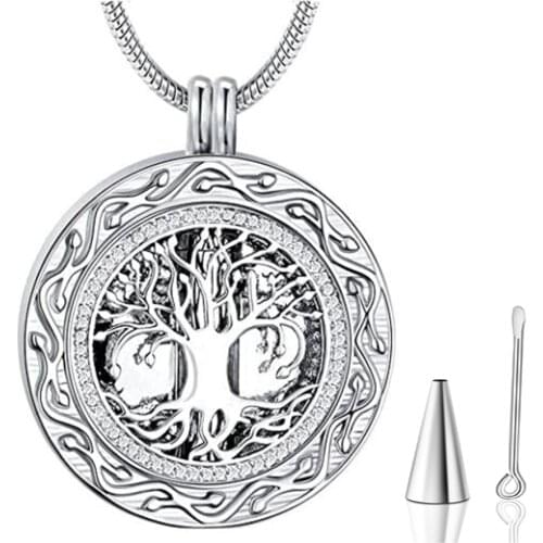 Stainless Steel Round Tree of Life Memorial Ashes Urn Necklaces Cremation Jewelry Keepsake Pendant Locket for Ashes Dropship