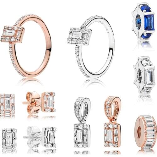 NEW 100% 925 Sterling Silver New Luminous Ice Ring Earring Studs Pendant Clip Spacer Charm Original Jewelry Rose Gold Optional