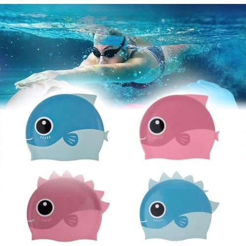 2021 New Swim Hat Cute Cartoon Silicone Children Fish Small Dinosaur Swimming Hat for Boys Girls Two styles can be selected