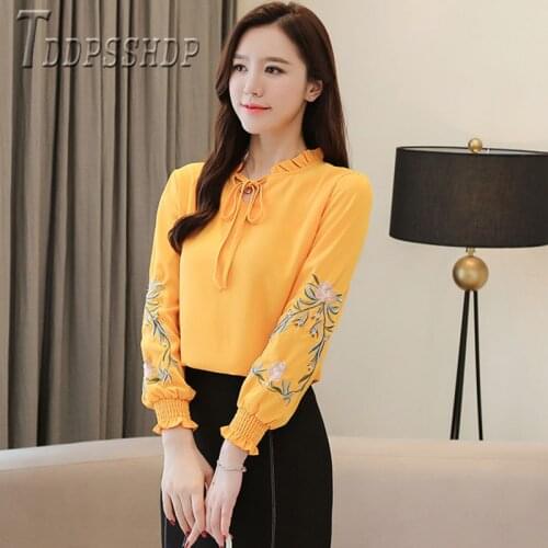 2020 Spring New Korean Embroidery Loose Women Blouse Long Sleeve Female Blouses
