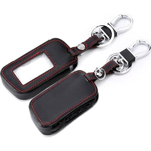 New A93 Genuine Leather Case For Starline A93 A63 Car alarm Remote Controller LCD Keychain Key Cover Free Shipping