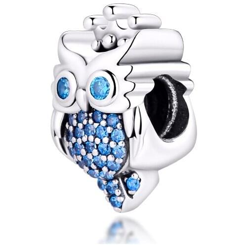 Fits for Pandora Charms Bracelets Glittering Owl Beads 100% 925 Sterling Silver Jewelry Free Shipping
