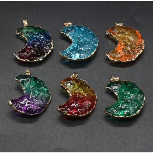 Natural Crystal Glass Pendant Charms Moon Shape Pendant Reiki Heals for Making Women DIY Jewelry Necklace Bracelet Accessories