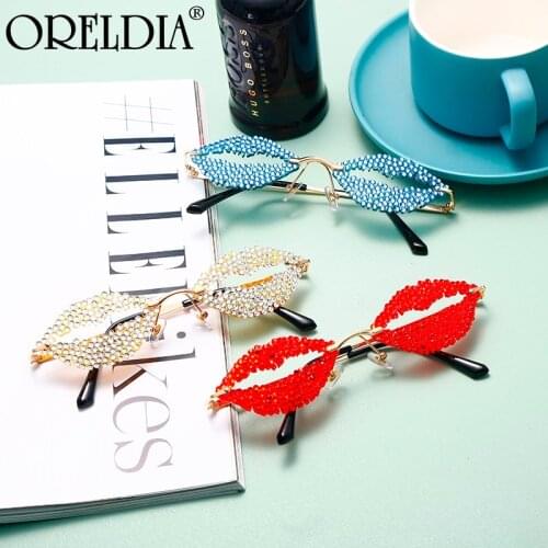 Full Rhinstone Small Rimless Sunglasses Women Vintage Sexy Mouth Yellow Red mens sun glasses Gafas Shades UV400 Oculos