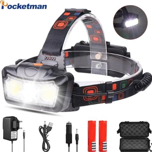 80000LM Ultra Bright LED+COB Headlamp USB DC Charging Rechargeable Headlight Waterproof Head Lamp Camping Head Torch Work Light