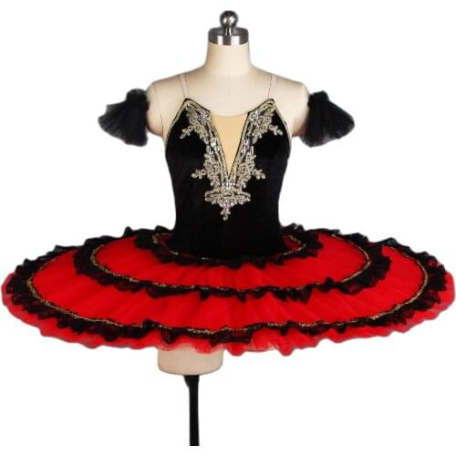 Professional Ballet Dance Tutus Black Stretch Velvet Bodice with Tiered Pancake Tutu Skirt Competition Classic Tutus BLL408
