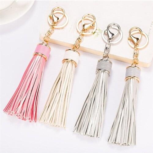 Simple Luxury Tassel Fringe Pu Leather Keychain Purse Bag Buckle HandBag Pendant For Car Keyring Holder Women Jewelry Llavero