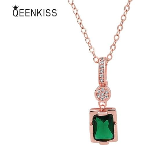 QUEENKISS NC610 2021Fine Jewelry Wholesale Fashion Lady Girl Birthday Wedding AAA Zircon Square 18KT Rose Gold Pendant Necklace