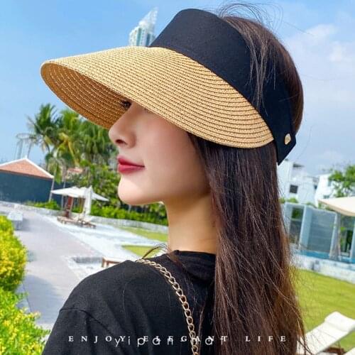 Magic Tape Panama Women Straw Hat Empty Top Summer Hat Sun Protection Outdoor Sports Fishing Beach Hat Chapeau Adjustable