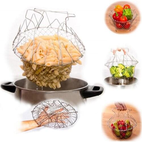 1Pc High Quality Foldable Steam Rinse Strain Fry French Chef Oil Fry Basket Mesh Mesh Basket Strainer Net Kitchen Cooking Tool