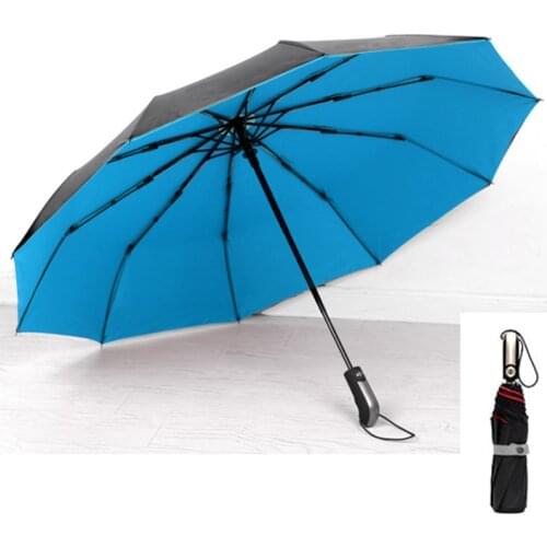 Srong Windproof Automatic 3Folding Umbrella Rain Women Aluminum 10Rib Alloy Umbrellas For Men Business Dark Grid Handle Paraguas