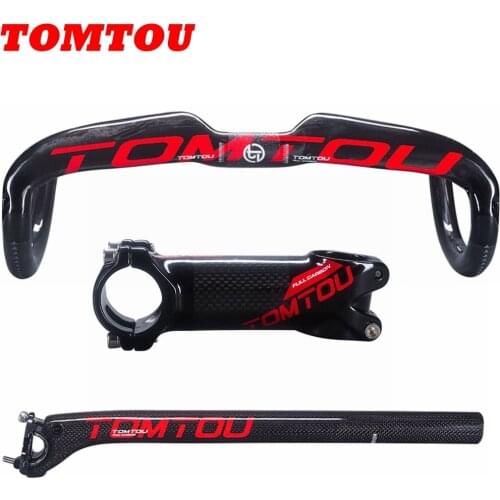 TOMTOU Carbon Fibre Bicycle Handlebar Stem Seat Post Offset 20mm For Road Bike Handle Bar Parts Glossy Red - TS4T26