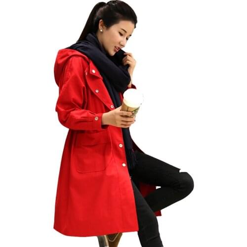 Hooded windbreaker coats female medium long section spring 2020 new loose large size red coat jacket womens autumn