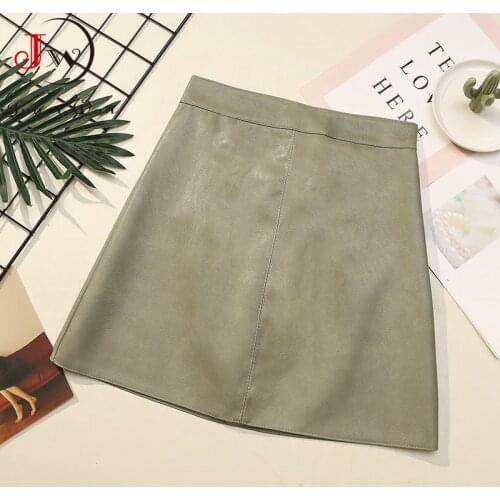 Women Solid PU Leather Skirt Office Wear Fashion Black A-Line High Waist Bodycon Short Mini Skirt Mujer Faldas