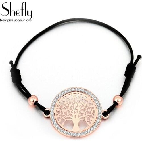 Women Accessories Gold Tree Of Life Charm Bracelets Black String Elastic Adjustable Bracelet Female Fashion Jewelry Gift 2020