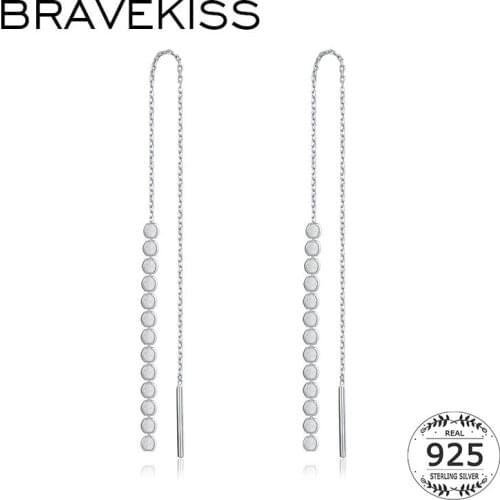 BRAVEKISS Trendy 925 Sterling Silver Long Chain Dangle Earrings for Women Beaded Tassel Earrings Ear line Tread Drops BLE0266