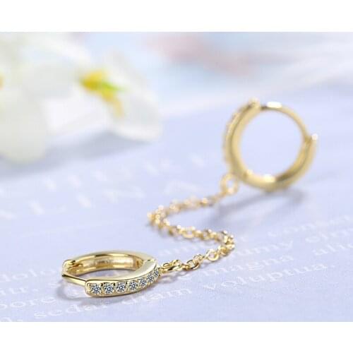 Womens Classic Two Ear Hole Piercing Hoop Earrings Chain Tassel Double Golden/White Crystal Simple Bohemia Earring Jewelry Gift