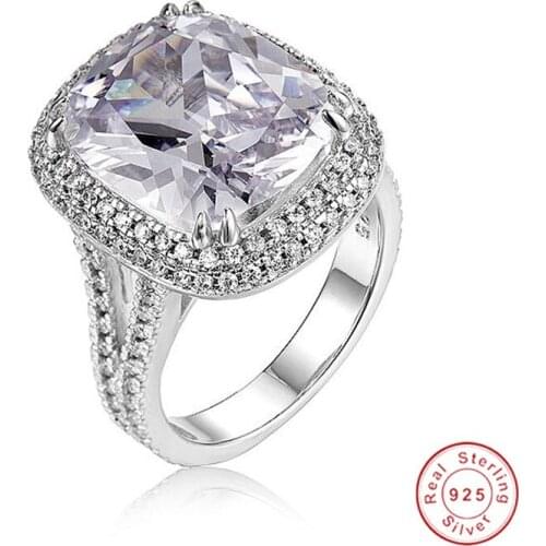 Ladys 925 Sterling silver ring Luxury Cushion cut 6ct SONA stone Wedding jewelry for Women Simulated Diamond Platinum size 5-10