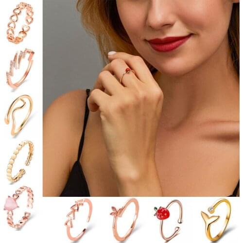 Classic Heart Fishtail Crystal Female Ring Opening For Women Fashion Rhinestone Adjustable Finger Jewelry Gifts