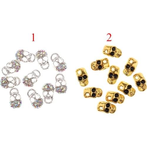10x Skull Alloy 3D Rhinestone Crystal Nail Tips Stickers Metal Skull Glitter Nail Art Decoration Jewelry