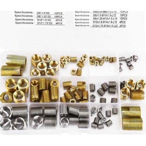 116Pcs/Set Self Tapping Thread Slotted Inserts and Steel Wire Thread Inserts Combination Set Thread Repair Tools