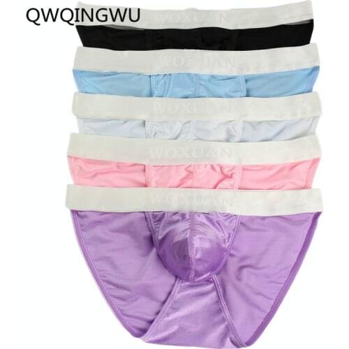 5PCS Mens Underwear Fashion Men Bright Briefs Underpants Male Sexy High Fork Silky Brief Shorts Man Gay Underwear Panties