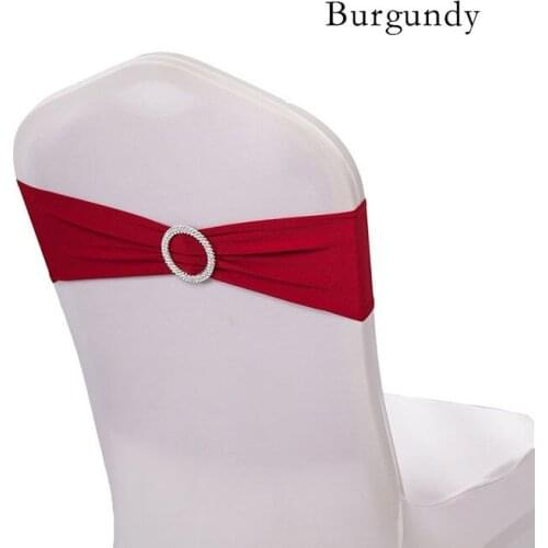 50 pcs/lot Burgundy Lycra Chair Sashes with Buckle Elastic Chair Ties for Weddings Decorations Party Chairs Cover Supper