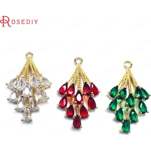 6PCS 17x28MM 24K Champagne Gold Color Brass and Glass Feather Charms Pendants Jewelry Making Supplies Diy Findings Accessories