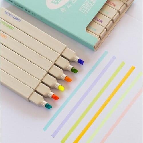 6pcs/School Super Soft Color Highlighter Marker Pen Set Water Based Ink Morandi Pastel Colors Brush for Drawing Paint Journal
