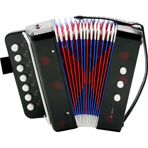 Mini 7-Key Accordion Durable 2 Bass Accordion Educational Musical Instrument Toy for Amateur Beginner Best Gift Black