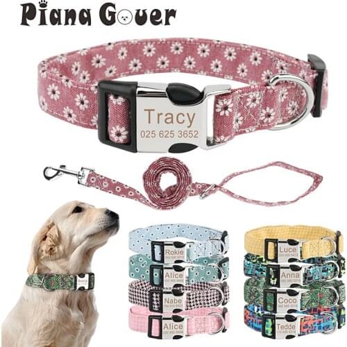 Bohemia Engraved Dog Collar Custom Puppy Cat Leashes Personalized Nameplate ID Pet Collar Leash Set