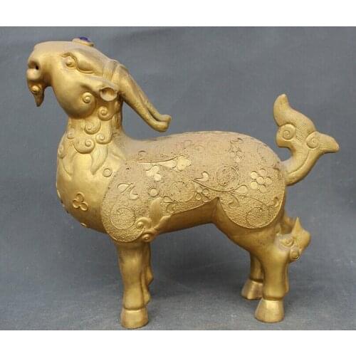 Fast shipping USPS to USA S2398 Old Chinese Dynasty Palace Copper Folk Gild inlay Gem Sheep Goat Beast Statue