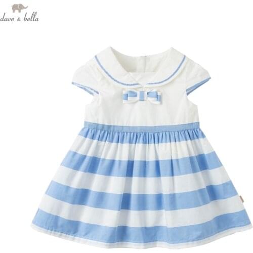 DBS16809 dave bella summer baby girls cute bow striped print dress children fashion party dress kids infant lolita clothes