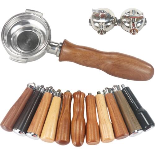 58MM Stainless Steel Double Ear Coffee Machine Handle Bottomless Filter Portafilter Universal Wooden E61 Espresso Coffee Tools