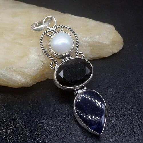 Gemstonefactory Jewelry Big Promotion 925 Silver Charm Sodalite Black Onyx Pearl Women Ladies Gifts Necklace Pendant 0818