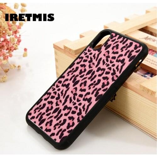 Iretmis 5 5S SE 6 6S Soft TPU Silicone Rubber phone case cover for iPhone 7 8 plus X Xs 11 Pro Max XR Pink Leopard Camo Pattern