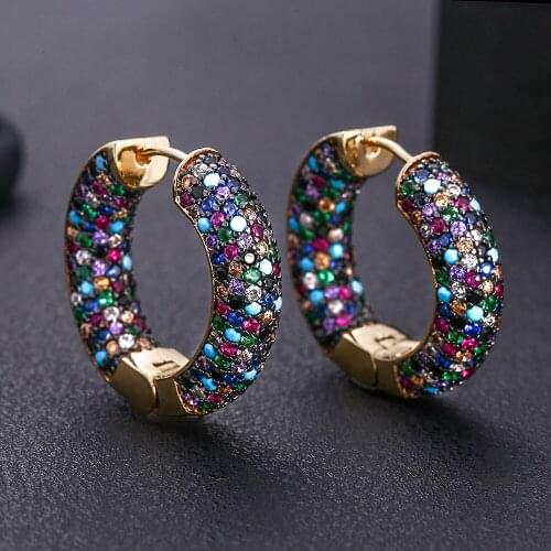 Jankelly Luxury Cubic Zircon mix Round shape Big Hoop Earrings for Women Wedding Crystal CZ Party Jewelry Engagement Earring