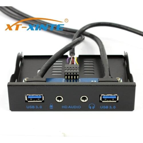 3.5" Hub PC Floppy Bay 19Pin to USB 3.0 HD Audio Front Panel HD Audio Connector 2 USB3.0 Port with Cable for Desktop