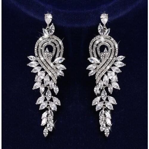 KSRA Chandelier Dainty Rose Gold Leaf Rhinestone Dangle Earrings For Women Cubic Zirconia Bridal Earrings Vintage Jewelry Gift