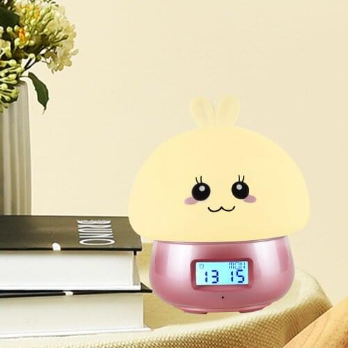Cute Night Light Alarm Clock Wake-up Light Alarm Clock Recording Pat Lights with Remote Control Pigskin Decorative Clock