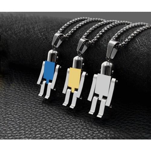 Fashionable men and women stainless steel robot necklace hands and feet movable robot pendant jewelry hot sale