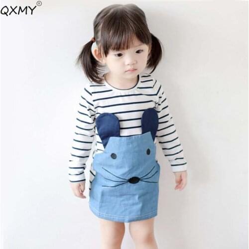 Cartoon Baby Girls Dress Spring Summer Striped Dress For Girl Kids Jeans Demain Dress Children Baby Clothes18M-6T