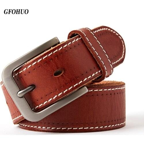 Top cow genuine leather men belts 2018 newest arrival three color hot design jeans belt for male original brand